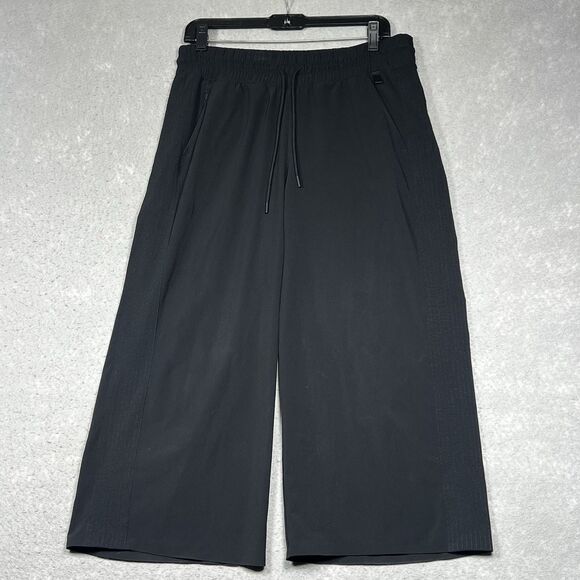Athleta Pants Womens 10 Black Avenue Wide Leg Crop High Rise Straight Logo - Picture 1 of 12